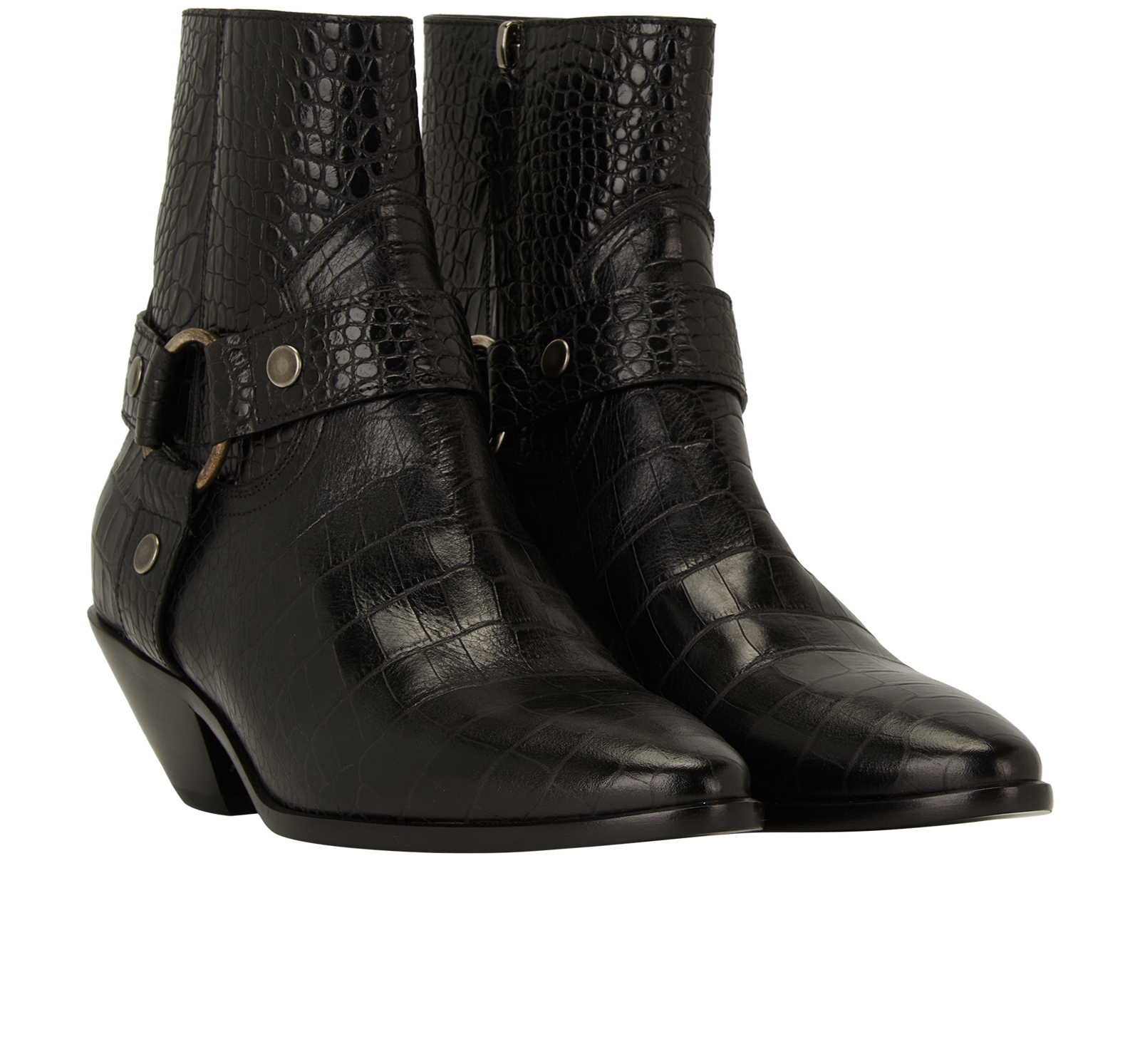 Saint Laurent Croc Embossed Cowboy Boots, &pound;295, Shoes, Black, Croc Embossed/Leather, Side view