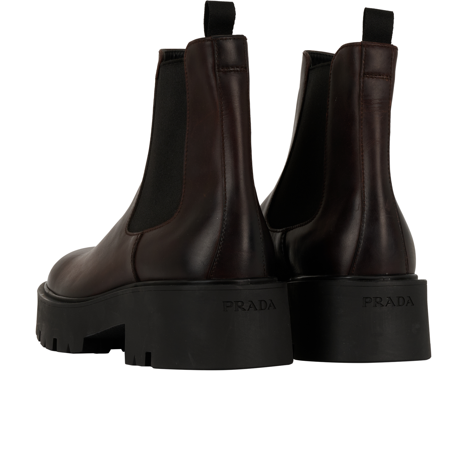 Prada Logo Chelsea Boots, &pound;595, Shoes, Brown, Leather, Back view