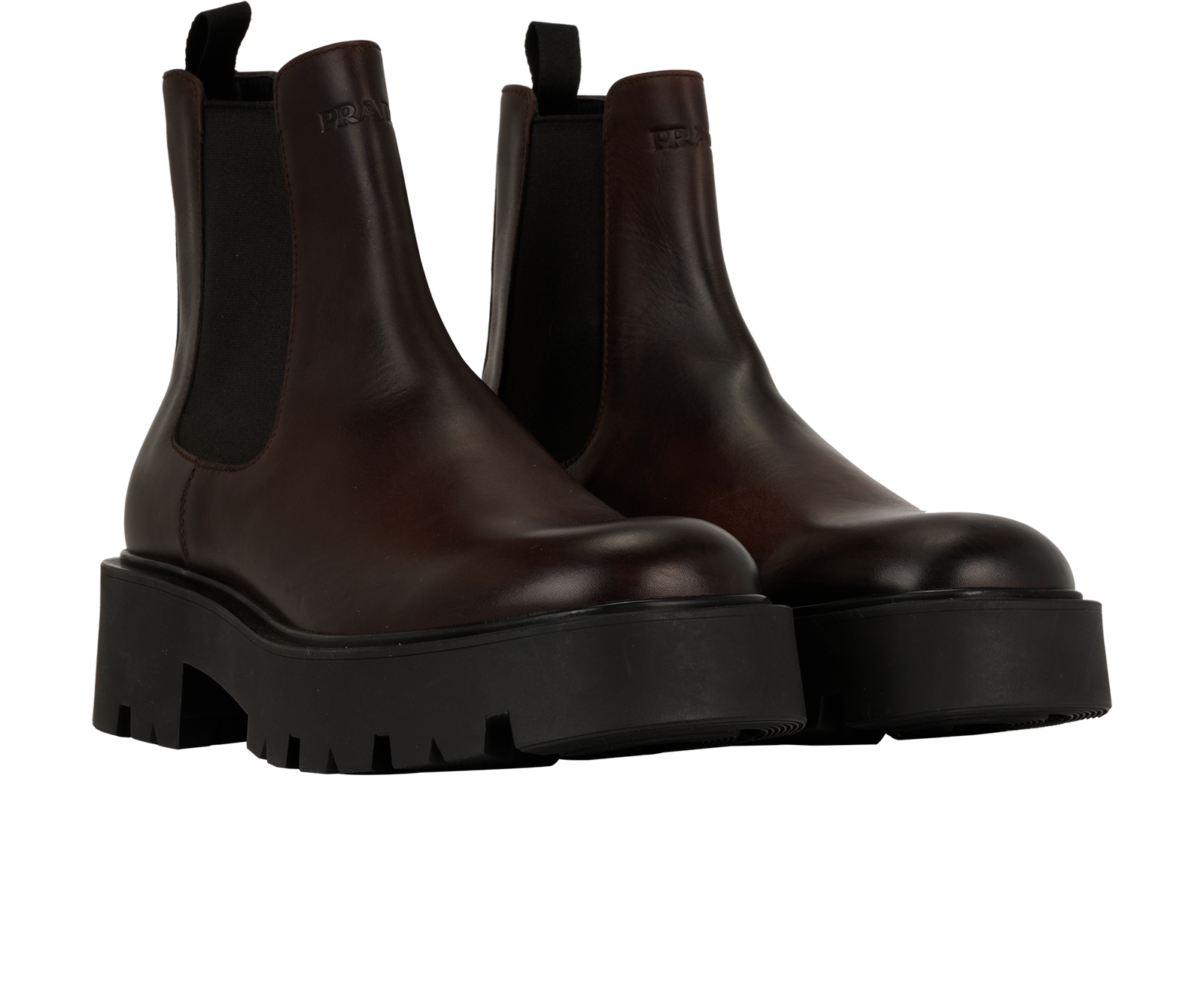 Prada Logo Chelsea Boots, &pound;595, Shoes, Brown, Leather, Side view
