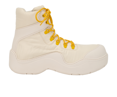 Bottega Veneta Puddle Bomber Ankle Boots, &pound;195, Shoes, White/Yellow, Nylon (Polymer), Front view