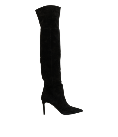 Prada Over The Knee Boots, &pound;320, Shoes, Black, Suede, Front view