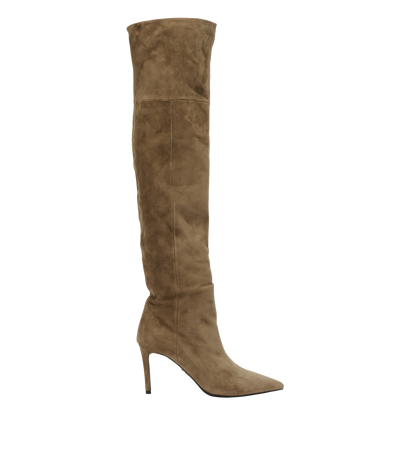 Prada Over The Knee Boots, &pound;320, Shoes, Brown, Suede, Front view