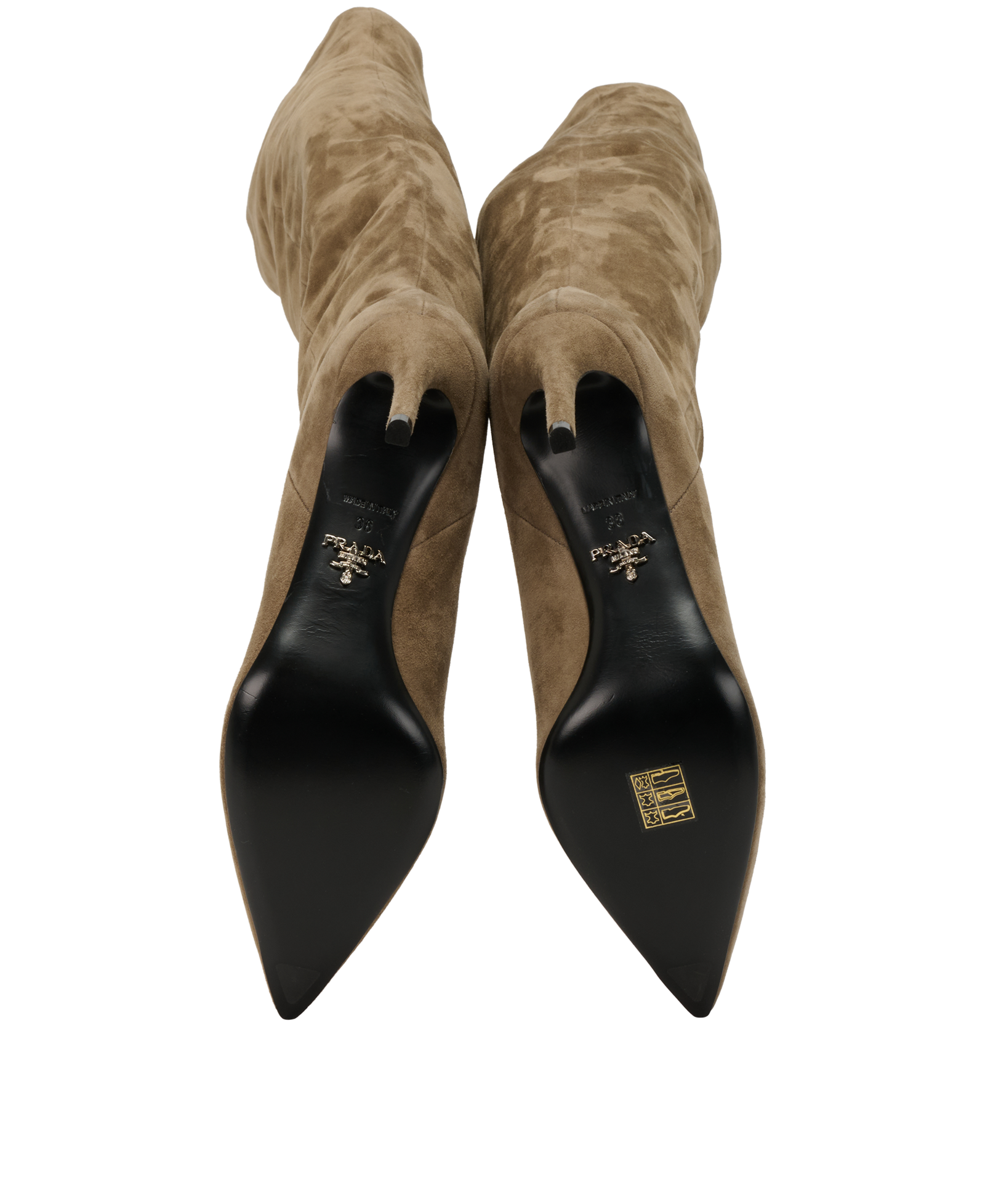 Prada Over The Knee Boots, &pound;320, Shoes, Brown, Suede, Top view