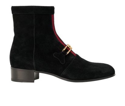 Gucci Web Detail Ankle Boots, &pound;350, Shoes, Black, Suede, Front view