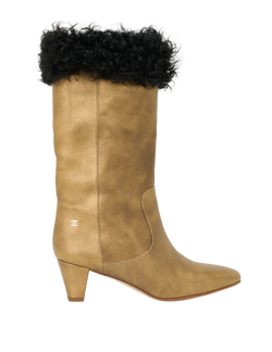 Chanel Shearling Trim Mid Boots, Leather, Gold, UK6.5, B/DB, 3*