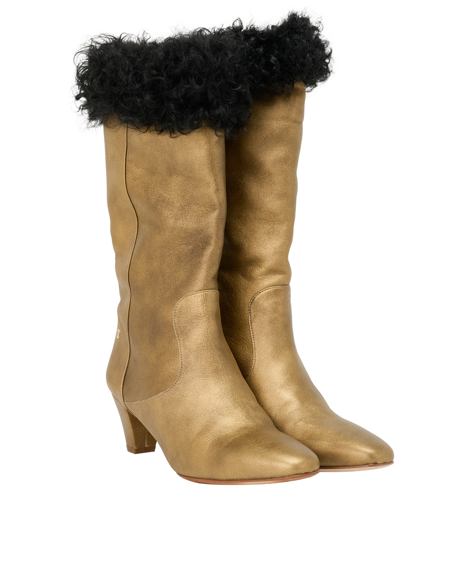 Chanel Shearling Trim Mid Boots, &pound;520, Shoes, Gold, Leather, Side view