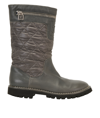 Chanel Coco Cocoon Biker Boots, &pound;450, Shoes, Grey, Leather, Front view