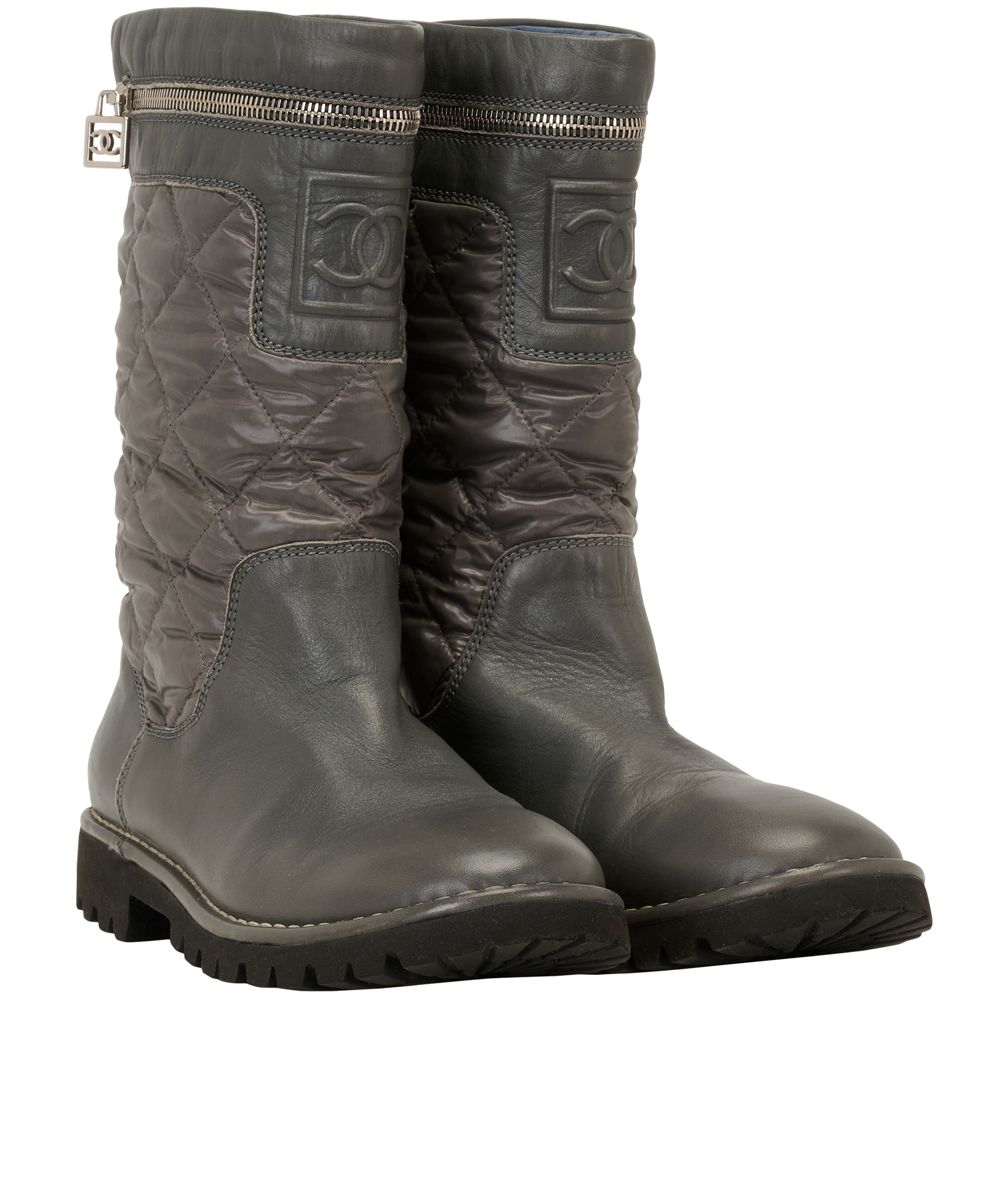 Chanel Coco Cocoon Biker Boots, &pound;450, Shoes, Grey, Leather, Side view