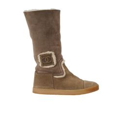 Chanel CC Shearling Boots, Suede, Brown, UK6, 2*