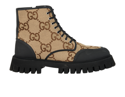 Gucci GG Combat Boots, &pound;395, Shoes, Beige/Black, Canvas, Front view
