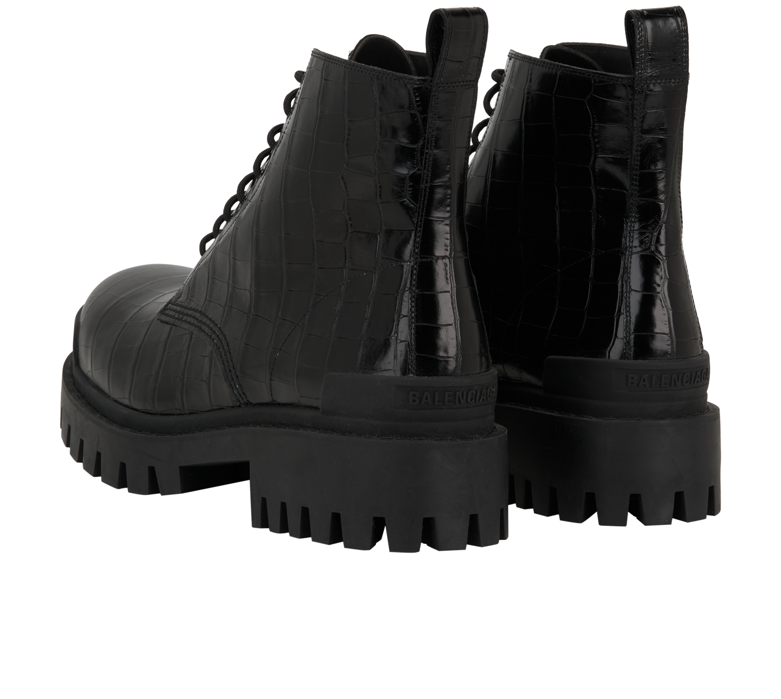 Balenciaga Embossed Strike Lace Up Boots, &pound;295, Shoes, Black, Leather, Back view