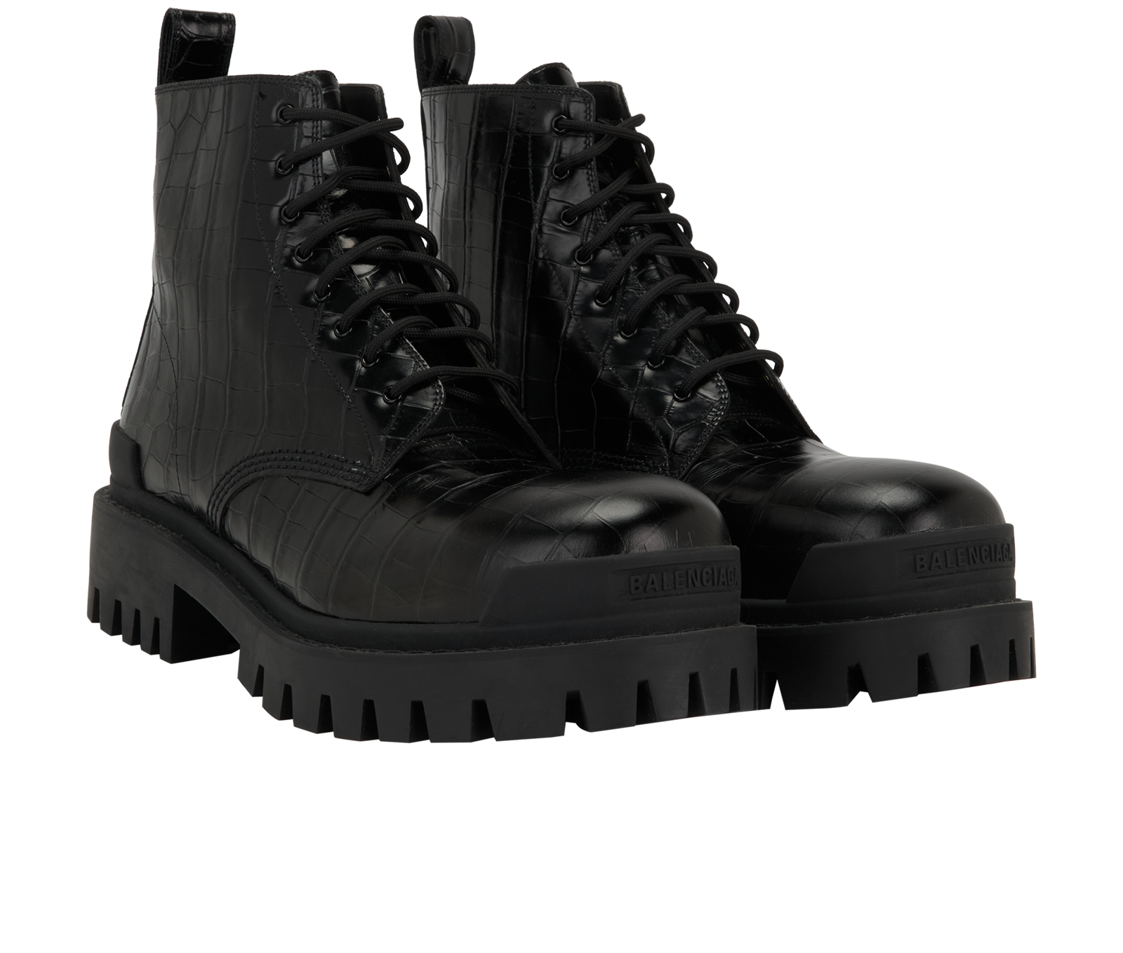 Balenciaga Embossed Strike Lace Up Boots, &pound;295, Shoes, Black, Leather, Side view