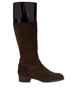 Tod's Leather Panel Knee High Boots, Suede, Brown, UK 3.5, DB