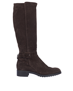 Tod's Buckle Knee High Boots, Suede, Brown, UK 3, DB