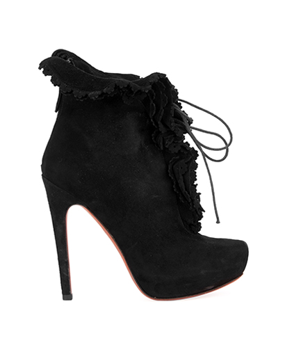 Alaia Black Suede Ruffle Boots, front view