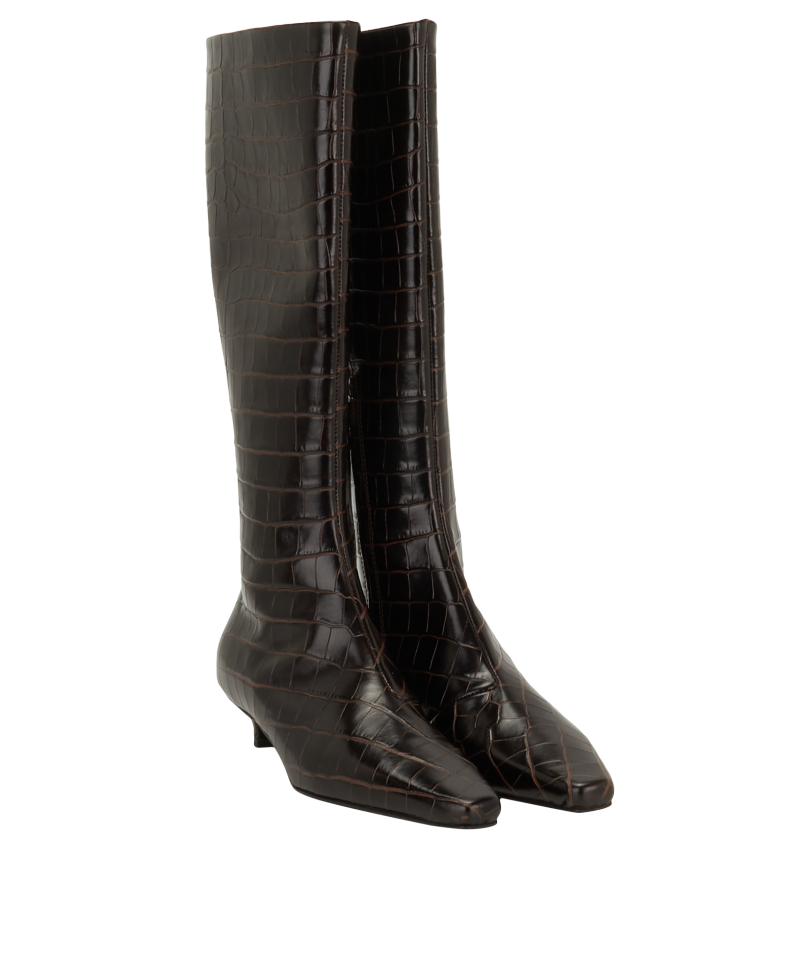 Toteme Croc Embossed Boots, &pound;375, Shoes, Brown, Croc Embossed/Leather, Side view