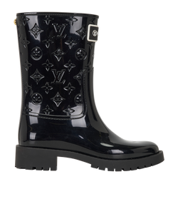 Louis Vuitton Drop Flat Half Rain Boots, Rubber, Black, UK4, DB/B, 2*