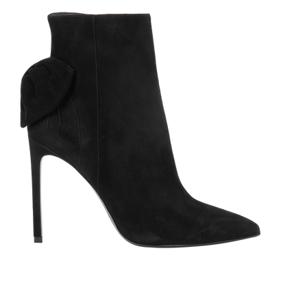 Saint Laurent Bow Ankle Boots, £290, Shoes, Black, Suede, Front view