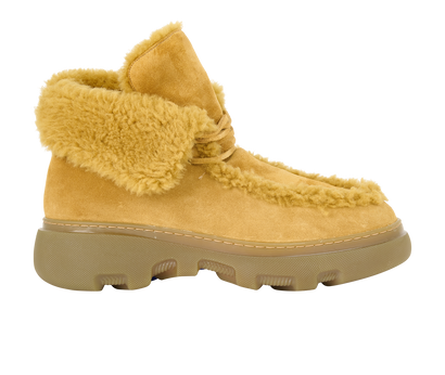 Burberry Creeper Shearling Trim Boots, £290, Shoes, Tan, Suede, Front view