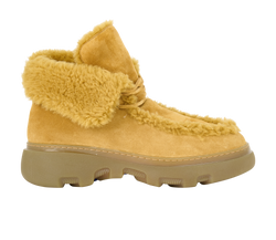 Burberry Creeper Shearling Trim Boots, Mens, Suede, Yellow, UK6, B, 2*