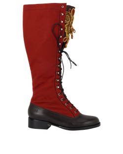 Chanel Embroidered High Boots, Leather, Brown/Red/Gold, UK6, DB, 2*