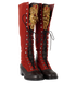 Chanel Embroidered High Boots, £650, Shoes, Brown/Gold/Red, Leather, Side view