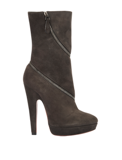Alaia Zip Detail Ankle Boots, Suede, Charcoal Grey, 5.5, 3*