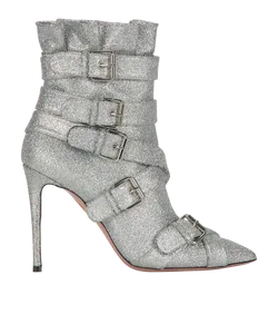 Aquazzura Debbie Bootie, Glitter/Leather, Silver, UK8, B/DB, 4*