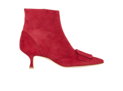 Manolo Blahnik Baylow Ankle Boots, Suede, Leather, Red, B/DB, 3*