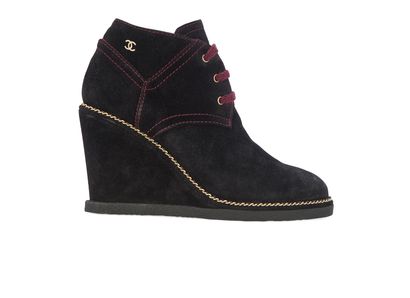 Chanel High Top Wedges, &pound;195, Shoes, Black, Suede, Front view