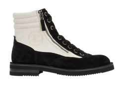 Chanel Zip Detail Ankle Boots, black/white, Suede, UK6, 2*