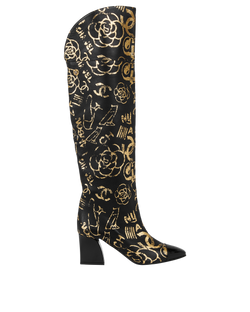 Chanel Knee High Boots, Leather, Black/Gold, UK6.5, 3*