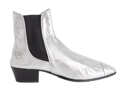 Chanel Metallic Ankle Boots, Leather, Silver/Black, UK3, 2*