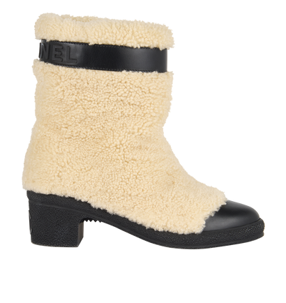 Chanel Logo Ankle Boots, £650, Shoes, Beige/Black, Leather/Shearling, Front view