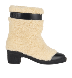 Chanel Logo Ankle Boots, Shearling/Leather, Beige/Black, UK4, 3*
