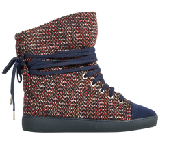 Chanel Tweed Lace Up Boots, Wool, Red/navy, TG30136, 3*