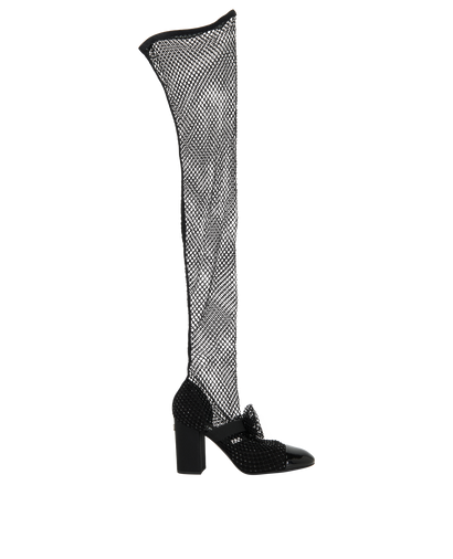 Chanel Knee-High Resille Mary Janes, &pound;1,100, Shoes, Black, Fabric, Front view