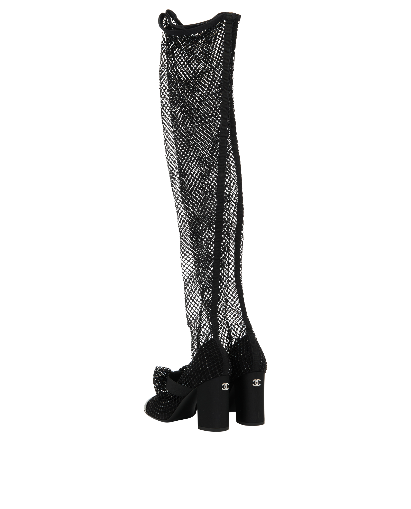 Chanel Knee-High Resille Mary Janes, &pound;1,100, Shoes, Black, Fabric, Back view