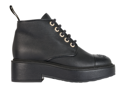 Chanel CC Lace Up Boots, &pound;550, Shoes, Black, Leather, Front view