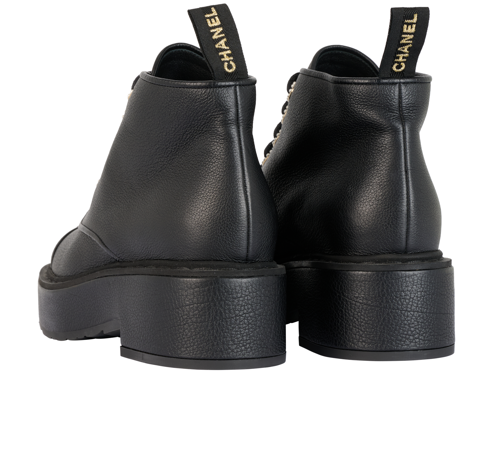 Chanel CC Lace Up Boots, &pound;550, Shoes, Black, Leather, Back view