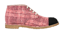 Chanel Lace Up Ankle Boots, Tweed, Pink/Black, UK8, B/DB, 3*