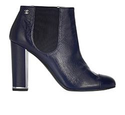 Chanel Ankle Heeled Ankle Boots, Leather, Blue, 6.5, B,DB, 2