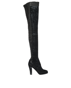 Chanel Ruched Over-Knee Boots, Suede/Leather, Black, UK 6.5, DB, 3*