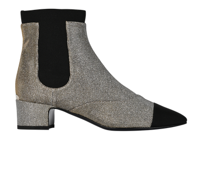 Chanel Cap Toe Sparkly Ankle Boots, £595, Shoes, Black/Gold, Leather/Nylon, Front view