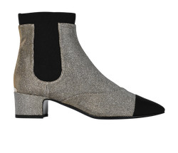 Chanel Cap Toe Sparkly Ankle Boots, Leather/Nylon, Gold/Blk, UK3.5, DB, 3*