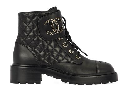 Chanel CC Combat Boots, front view