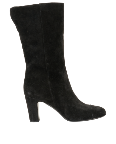 Chanel CC Boots, &pound;320, Shoes, Black, Suede, Front view