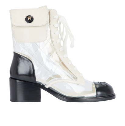 Chanel CC Pocket Lace Up Boots, front view