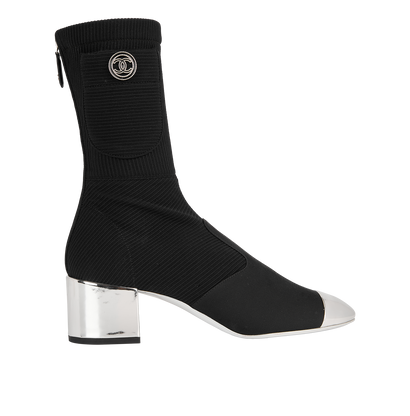 Chanel Pocket Ankle Boots, &pound;550, Shoes, Black/Silver, Fabric, Front view