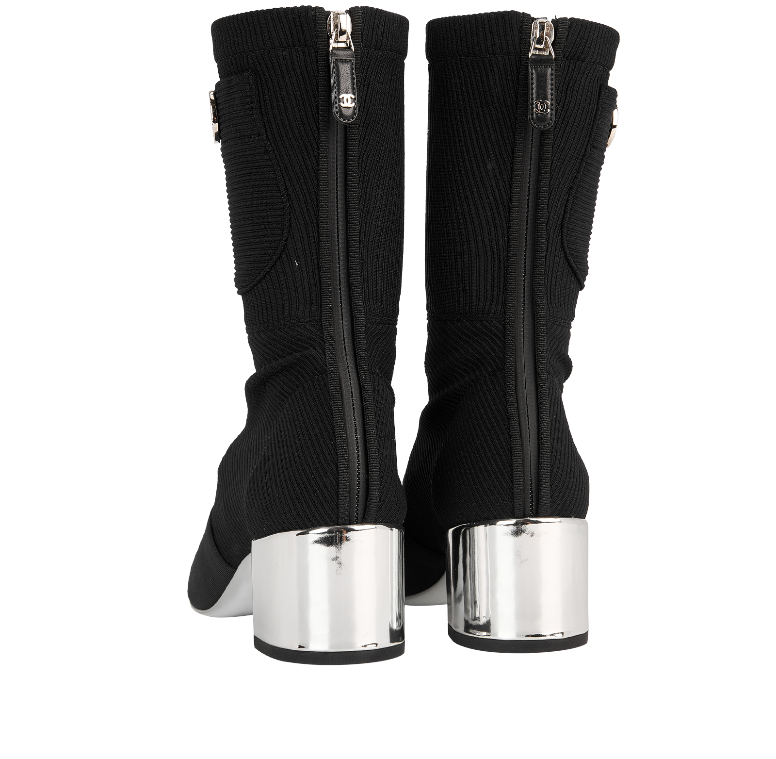 Chanel Pocket Ankle Boots, &pound;550, Shoes, Black/Silver, Fabric, Back view